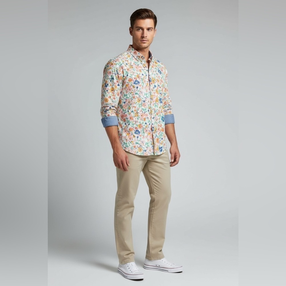 St. John’s Bay Men’s Floral Button Down Shirt Medium 100% Cotton